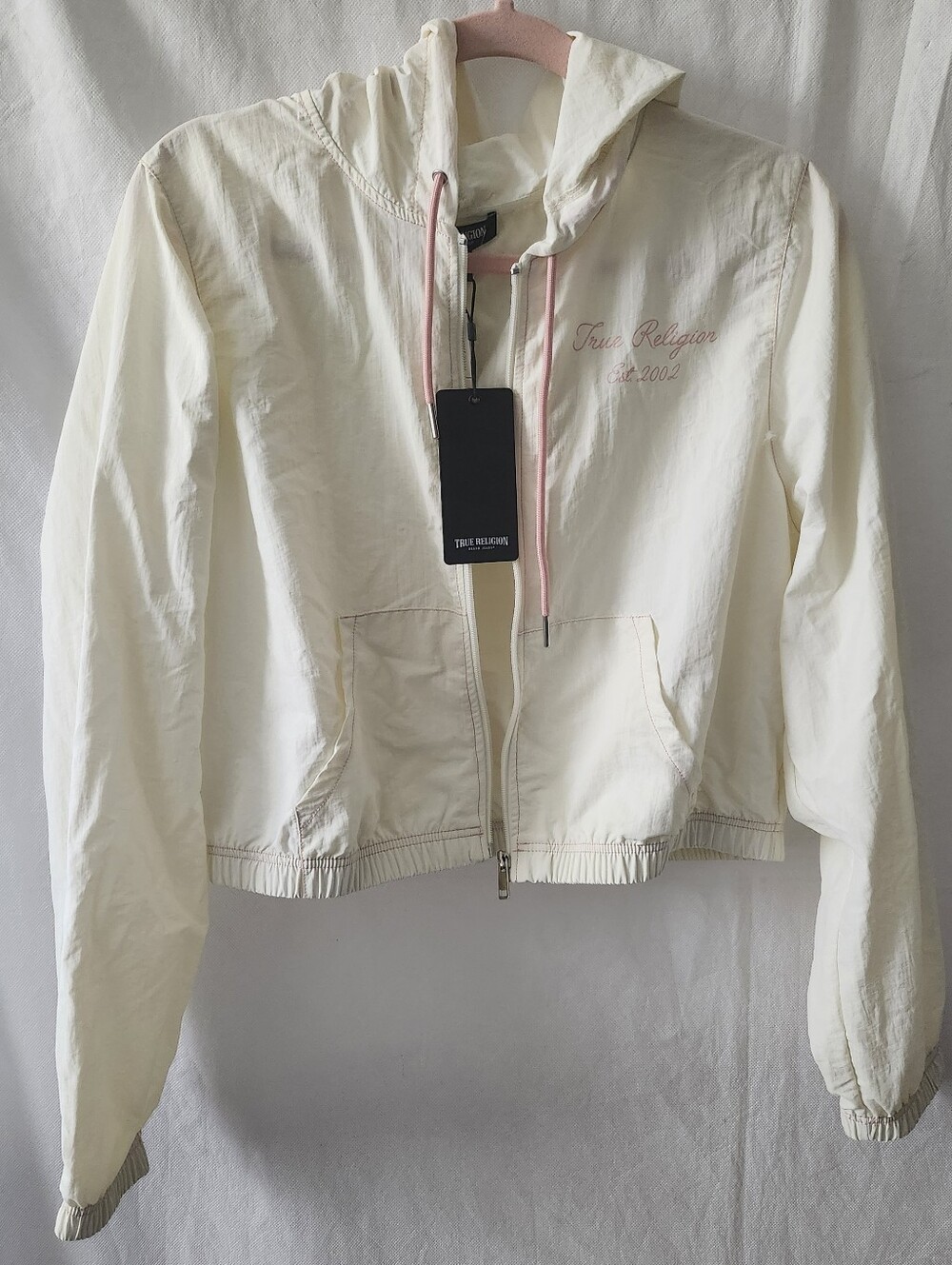 True Religion Women's Lightweight Hooded Nylon Track Windbreaker Jacket Sz L